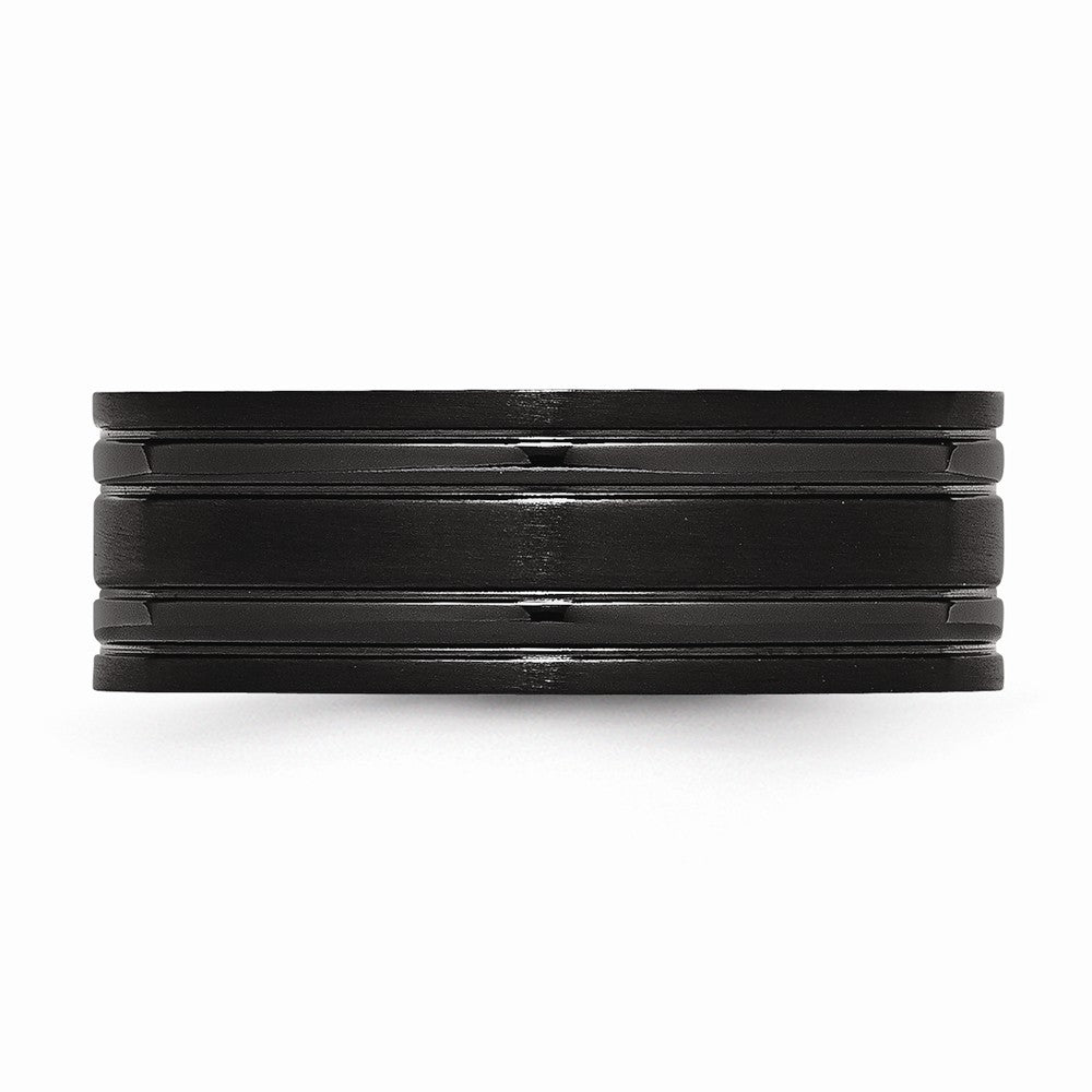 Chisel Titanium Grooved Black Ip-plated 8mm Brushed And Polished Wedding Band