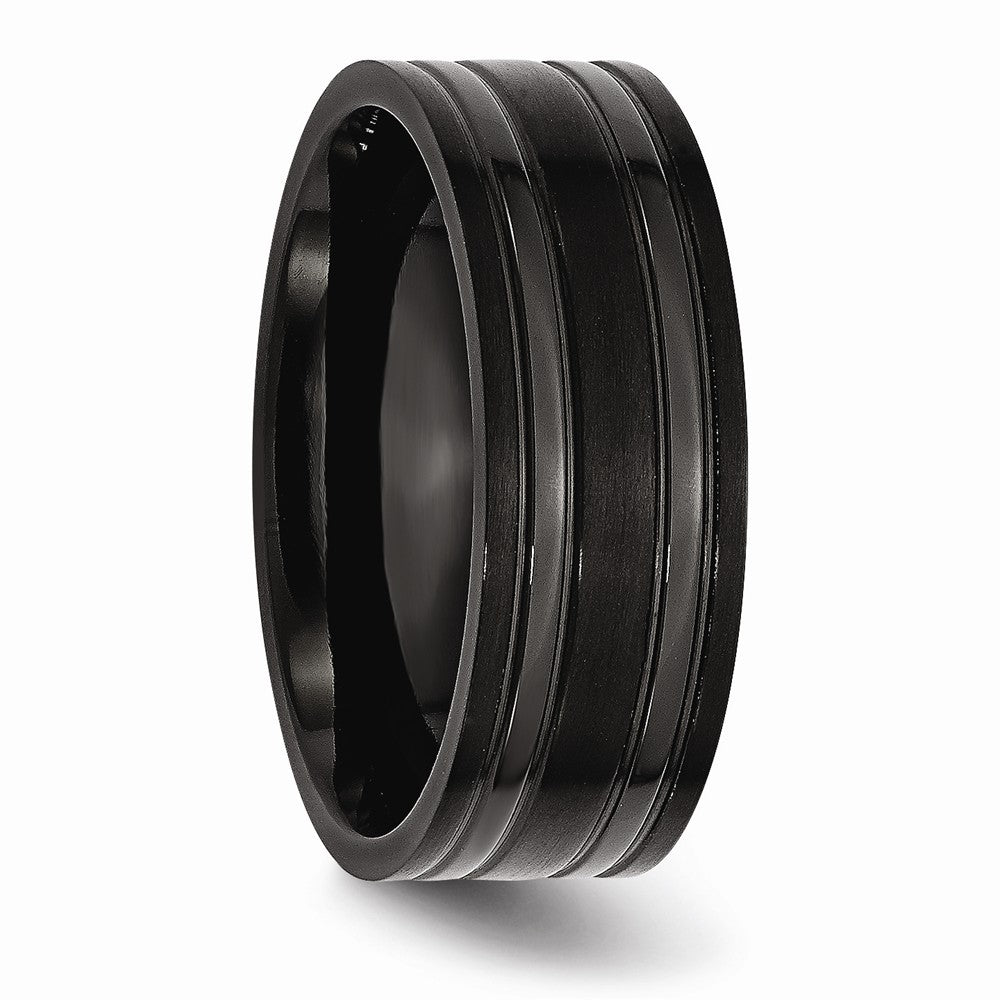 Chisel Titanium Grooved Black Ip-plated 8mm Brushed And Polished Wedding Band