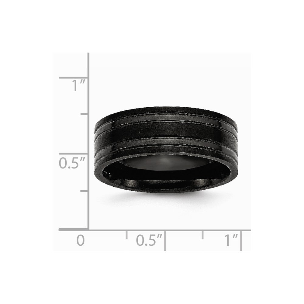 Chisel Titanium Grooved Black Ip-plated 8mm Brushed And Polished Wedding Band