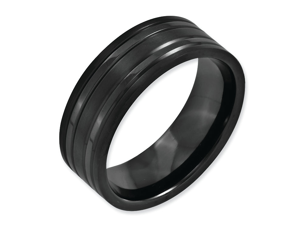 Chisel Titanium Grooved Black Ip-plated 8mm Brushed And Polished Wedding Band