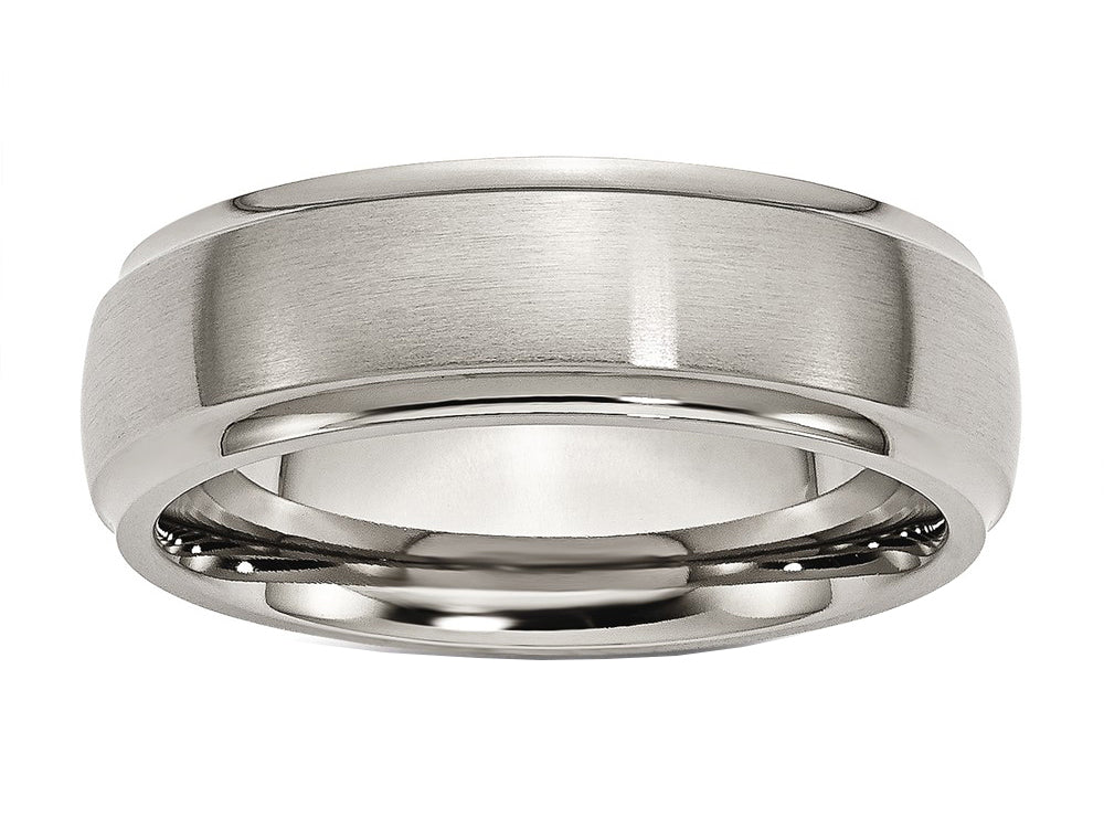 Chisel Titanium Ridged Edge 7mm Brushed And Polished Wedding Band