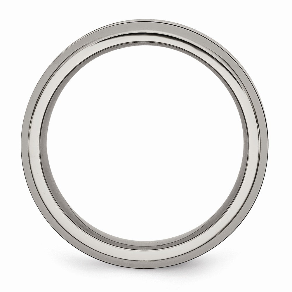 Chisel Titanium Base W/polished Black Ceramic Center Beveled 7.5mm Wedding Band