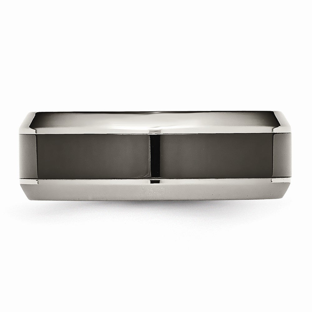 Chisel Titanium Base W/polished Black Ceramic Center Beveled 7.5mm Wedding Band