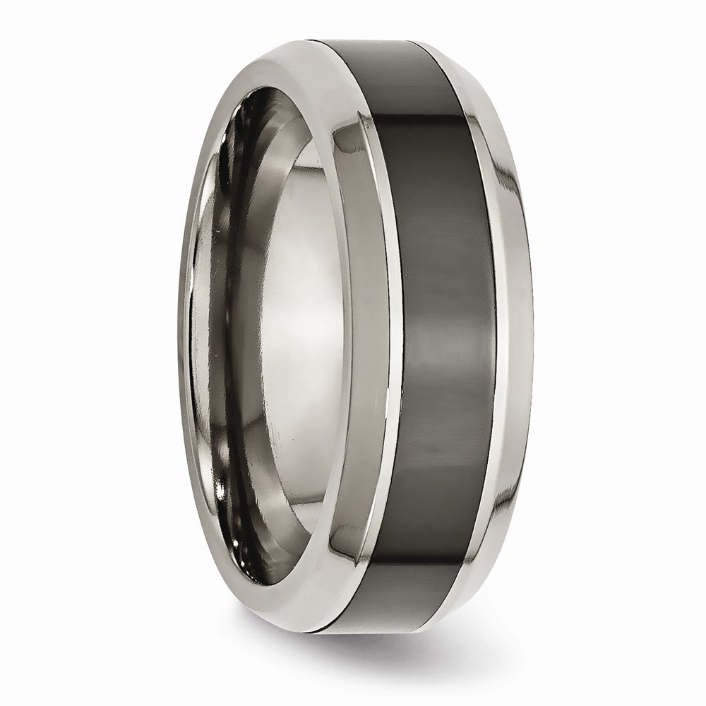 Chisel Titanium Base W/polished Black Ceramic Center Beveled 7.5mm Wedding Band