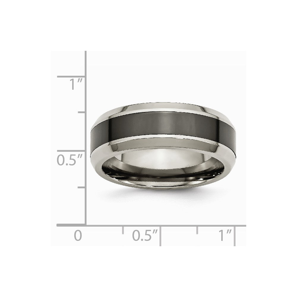 Chisel Titanium Base W/polished Black Ceramic Center Beveled 7.5mm Wedding Band