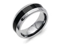 Chisel Titanium Base W/polished Black Ceramic Center Beveled 7.5mm Wedding Band