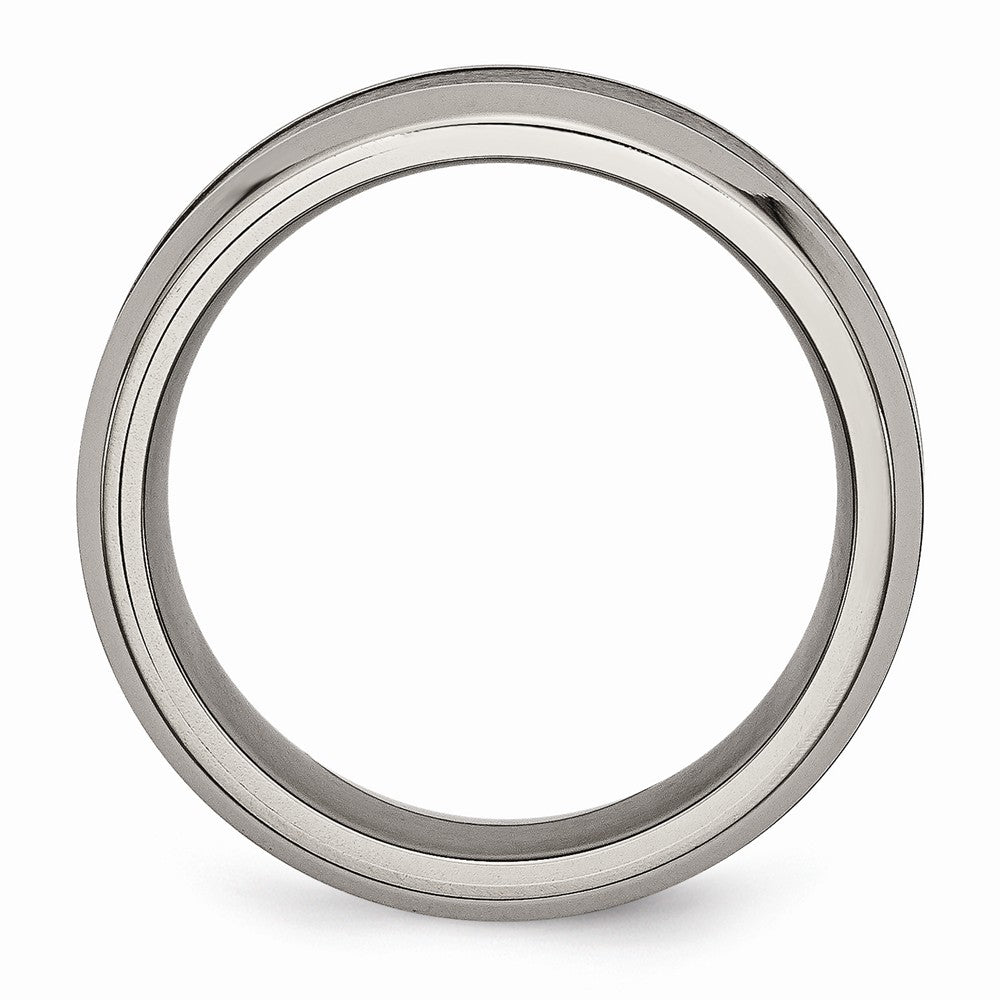 Chisel Titanium Base W/polished Black Ceramic Center Beveled 8mm Wedding Band