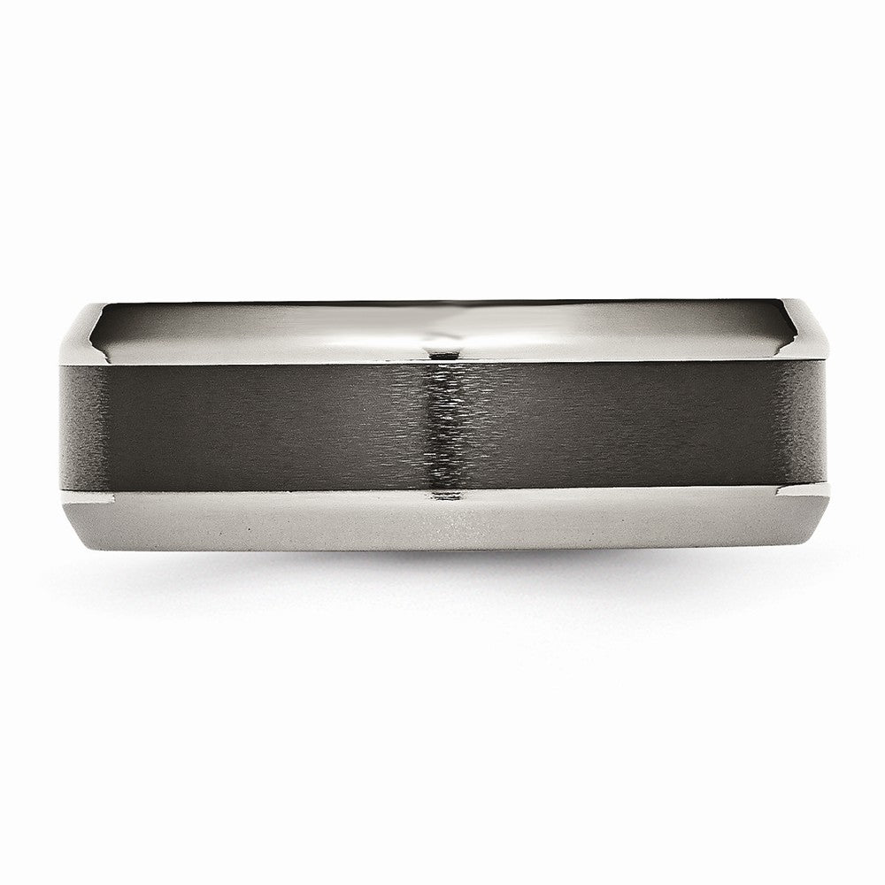 Chisel Titanium Base W/polished Black Ceramic Center Beveled 8mm Wedding Band