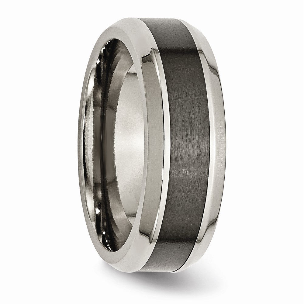 Chisel Titanium Base W/polished Black Ceramic Center Beveled 8mm Wedding Band
