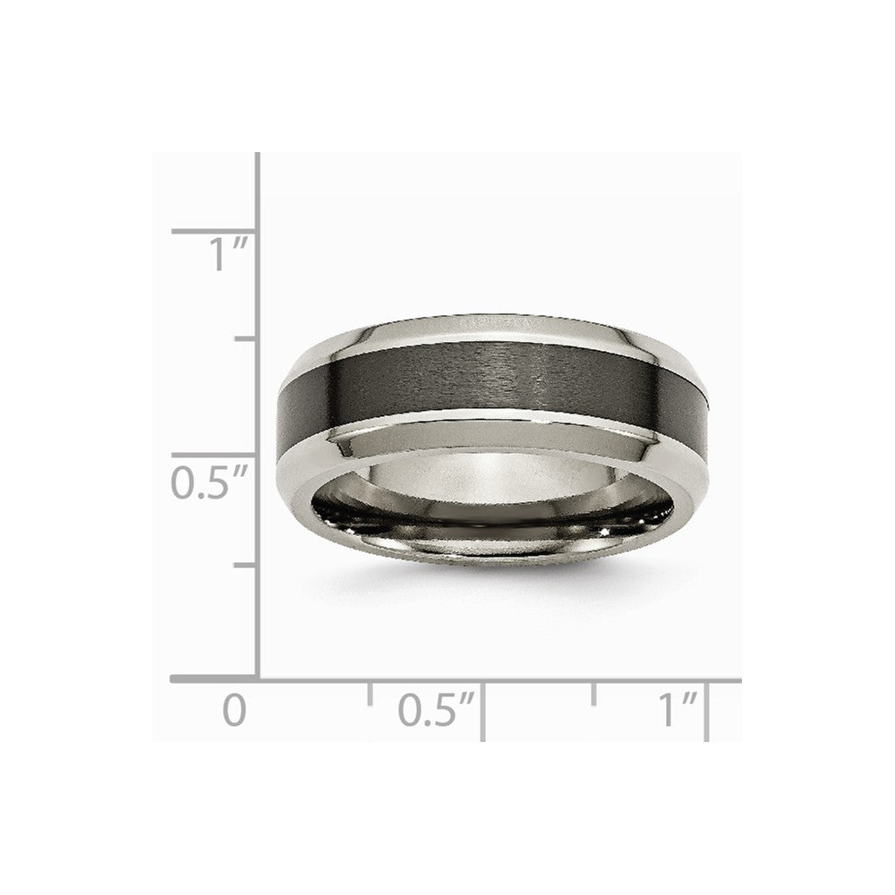 Chisel Titanium Base W/polished Black Ceramic Center Beveled 8mm Wedding Band