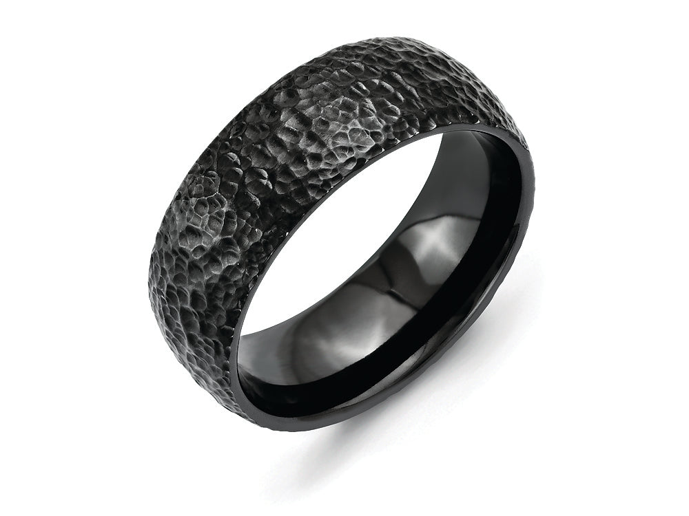 Chisel Titanium Black Ip-plated Hammered 8mm Wedding Band