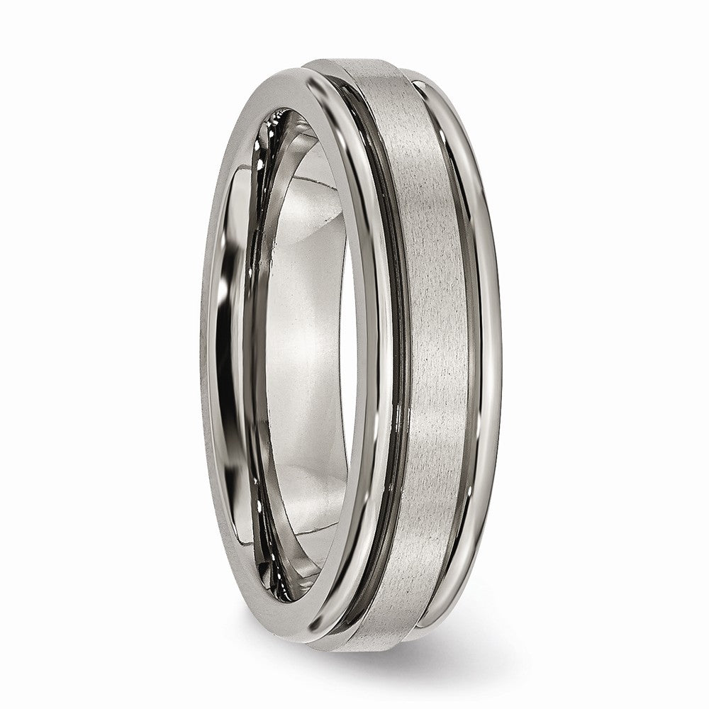 Chisel Titanium Grooved Edge 6mm Satin And Polished Wedding Band
