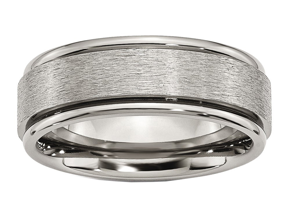 Chisel Titanium Ridged Edge 8mm Satin And Polished Wedding Band