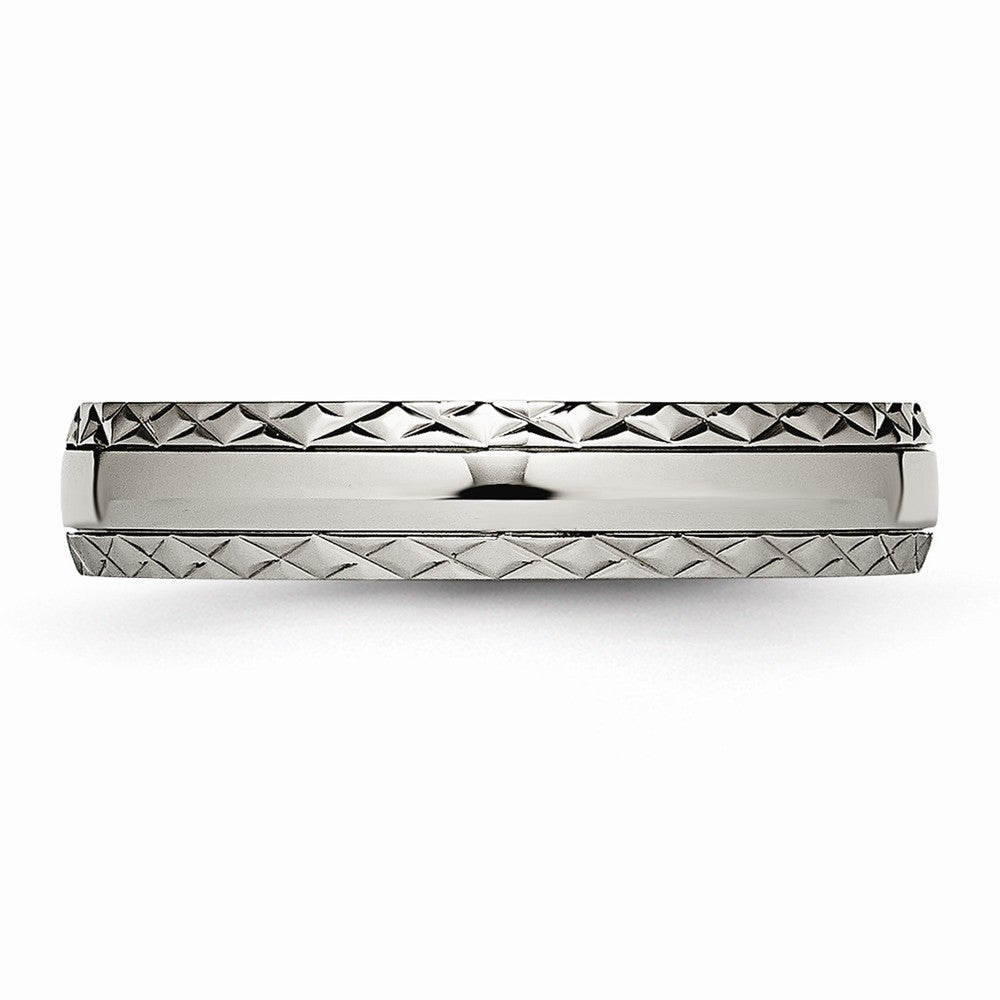 Chisel Titanium Polished Grooved Criss Cross Design Ring