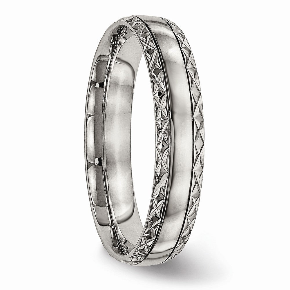 Chisel Titanium Polished Grooved Criss Cross Design Ring