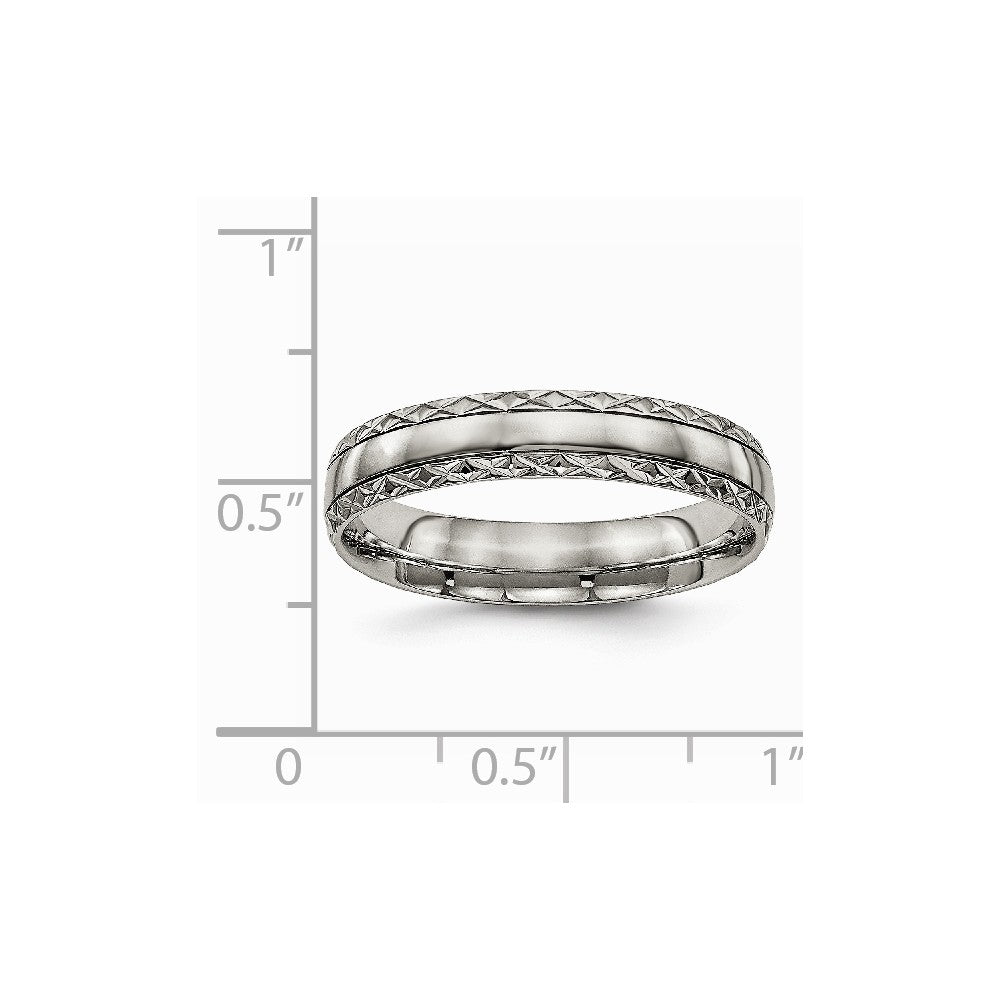 Chisel Titanium Polished Grooved Criss Cross Design Ring