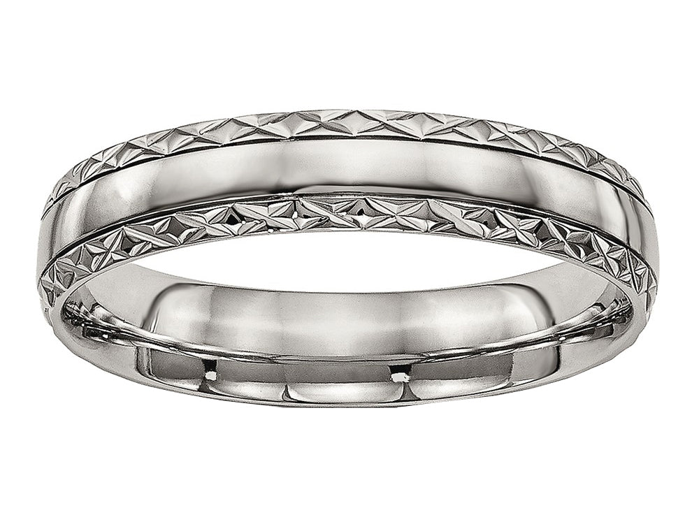 Chisel Titanium Polished Grooved Criss Cross Design Ring