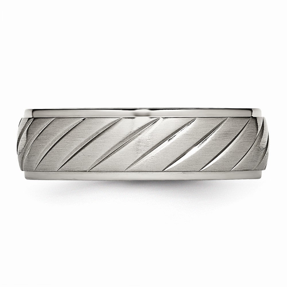 Chisel Titanium Brushed And Polished Grooved Ring