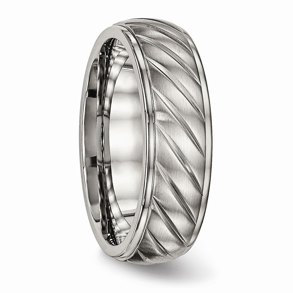 Chisel Titanium Brushed And Polished Grooved Ring
