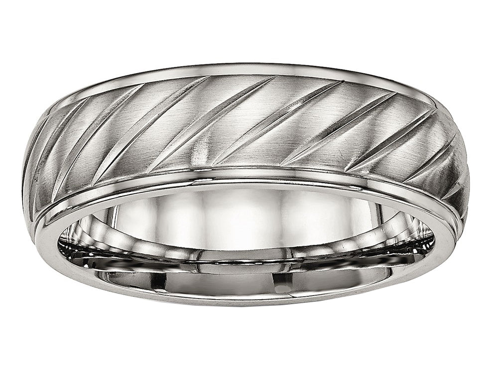 Chisel Titanium Brushed And Polished Grooved Ring