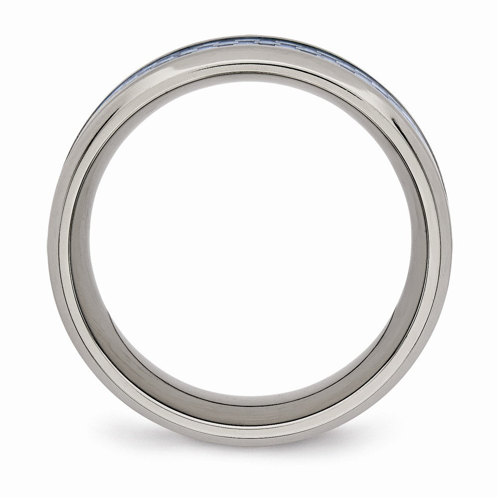 Chisel Titanium Polished Blue Carbon Fiber Inlay Ring