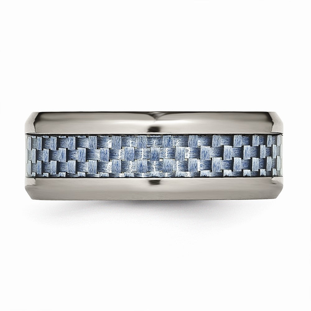 Chisel Titanium Polished Blue Carbon Fiber Inlay Ring