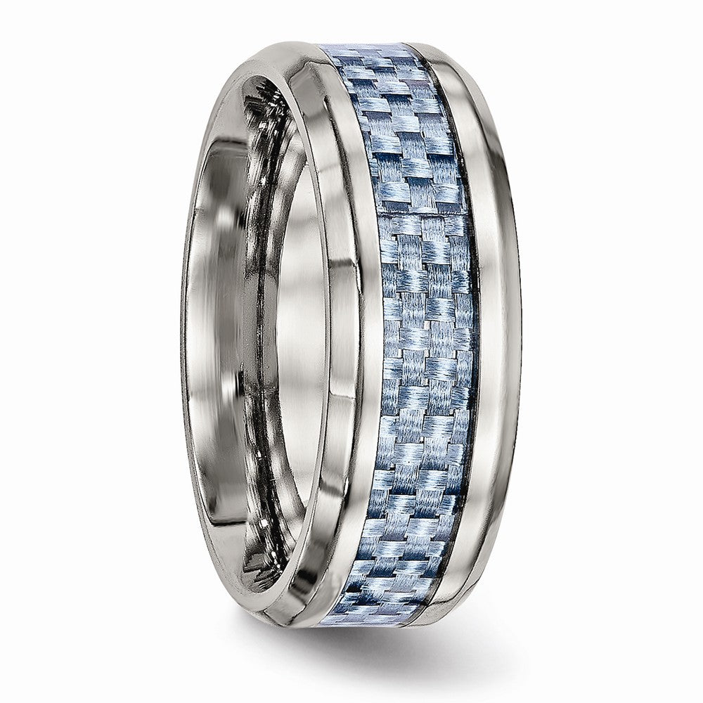 Chisel Titanium Polished Blue Carbon Fiber Inlay Ring
