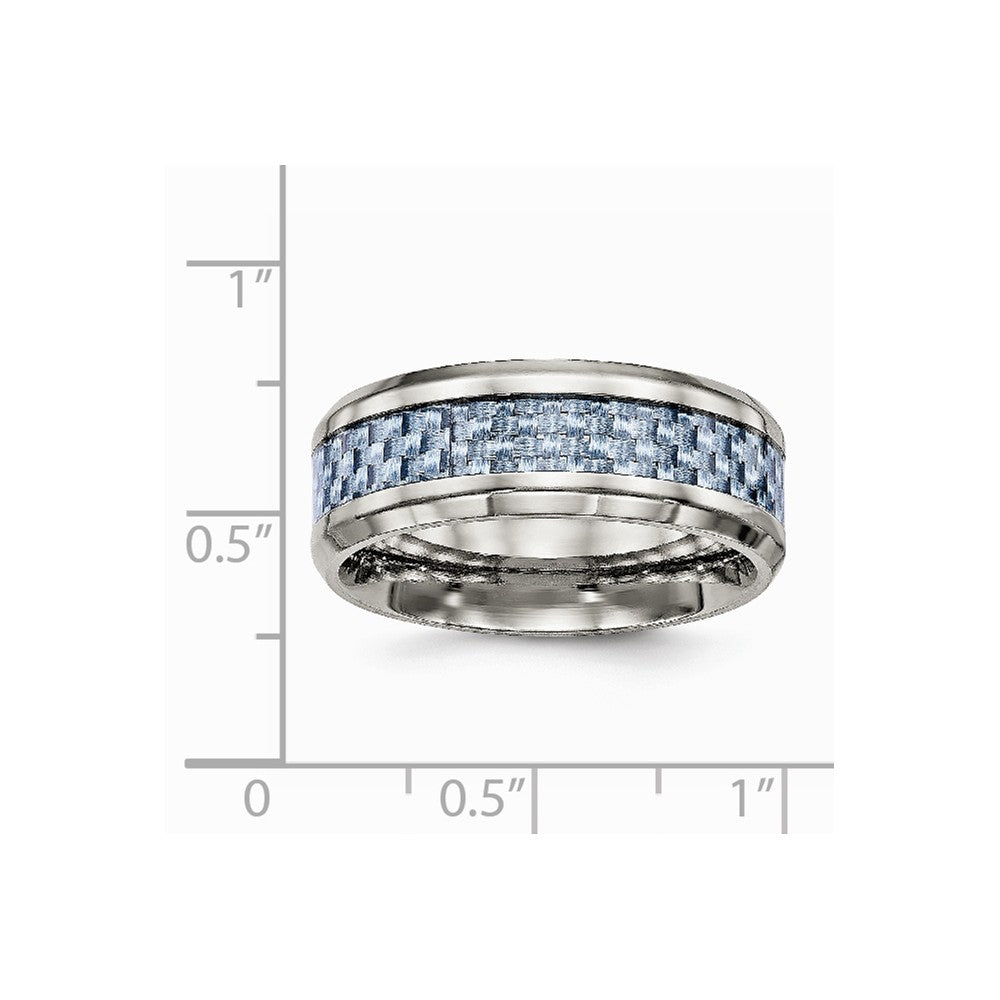 Chisel Titanium Polished Blue Carbon Fiber Inlay Ring