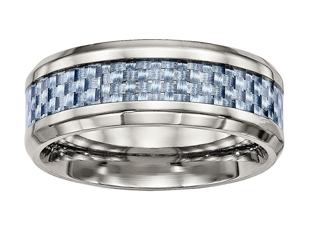 Chisel Titanium Polished Blue Carbon Fiber Inlay Ring