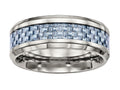 Chisel Titanium Polished Blue Carbon Fiber Inlay Ring