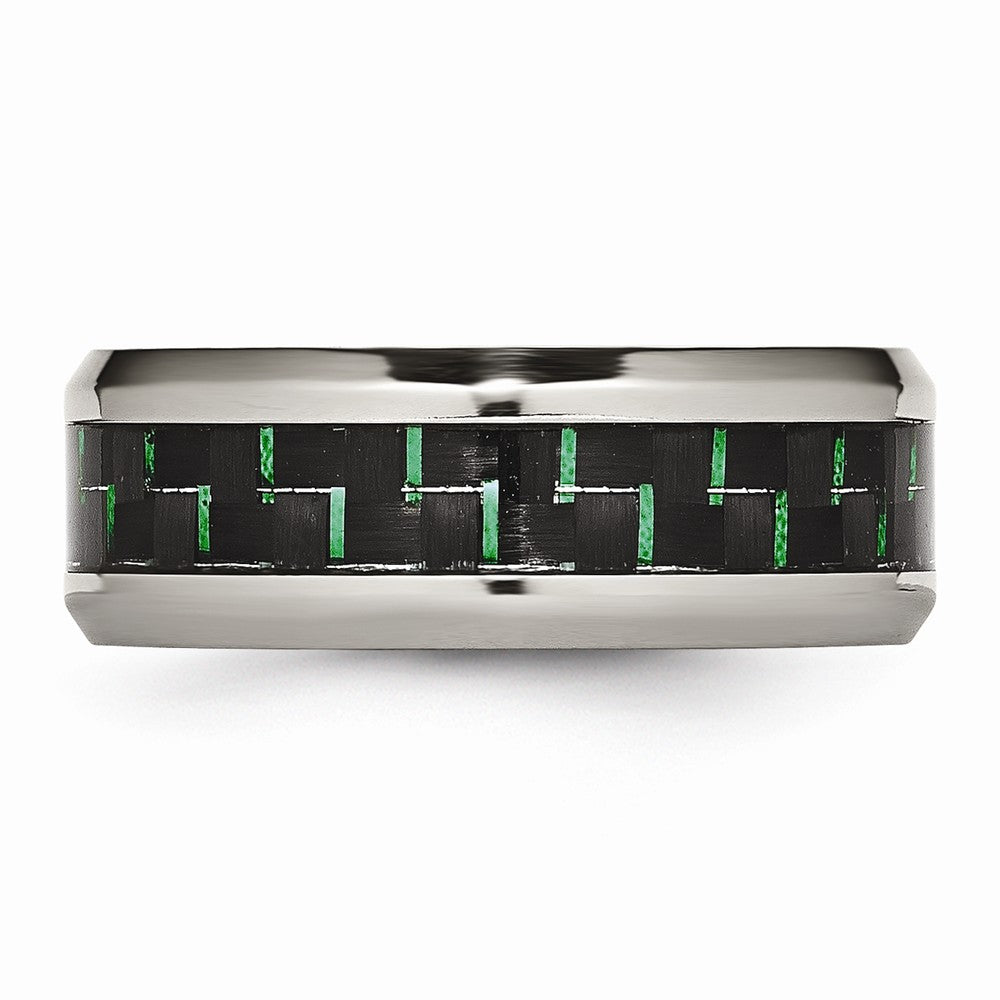Chisel Titanium Polished Black/green Carbon Fiber Inlay Ring