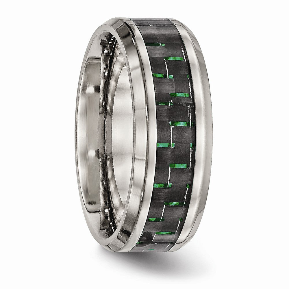 Chisel Titanium Polished Black/green Carbon Fiber Inlay Ring