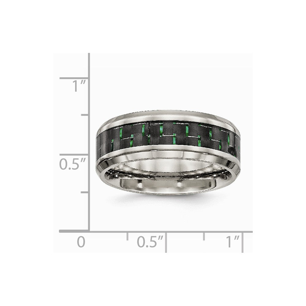 Chisel Titanium Polished Black/green Carbon Fiber Inlay Ring