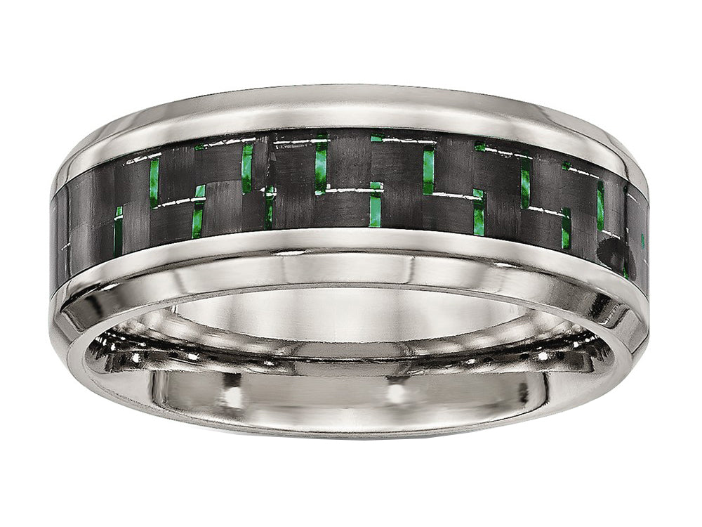 Chisel Titanium Polished Black/green Carbon Fiber Inlay Ring