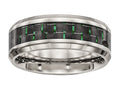 Chisel Titanium Polished Black/green Carbon Fiber Inlay Ring