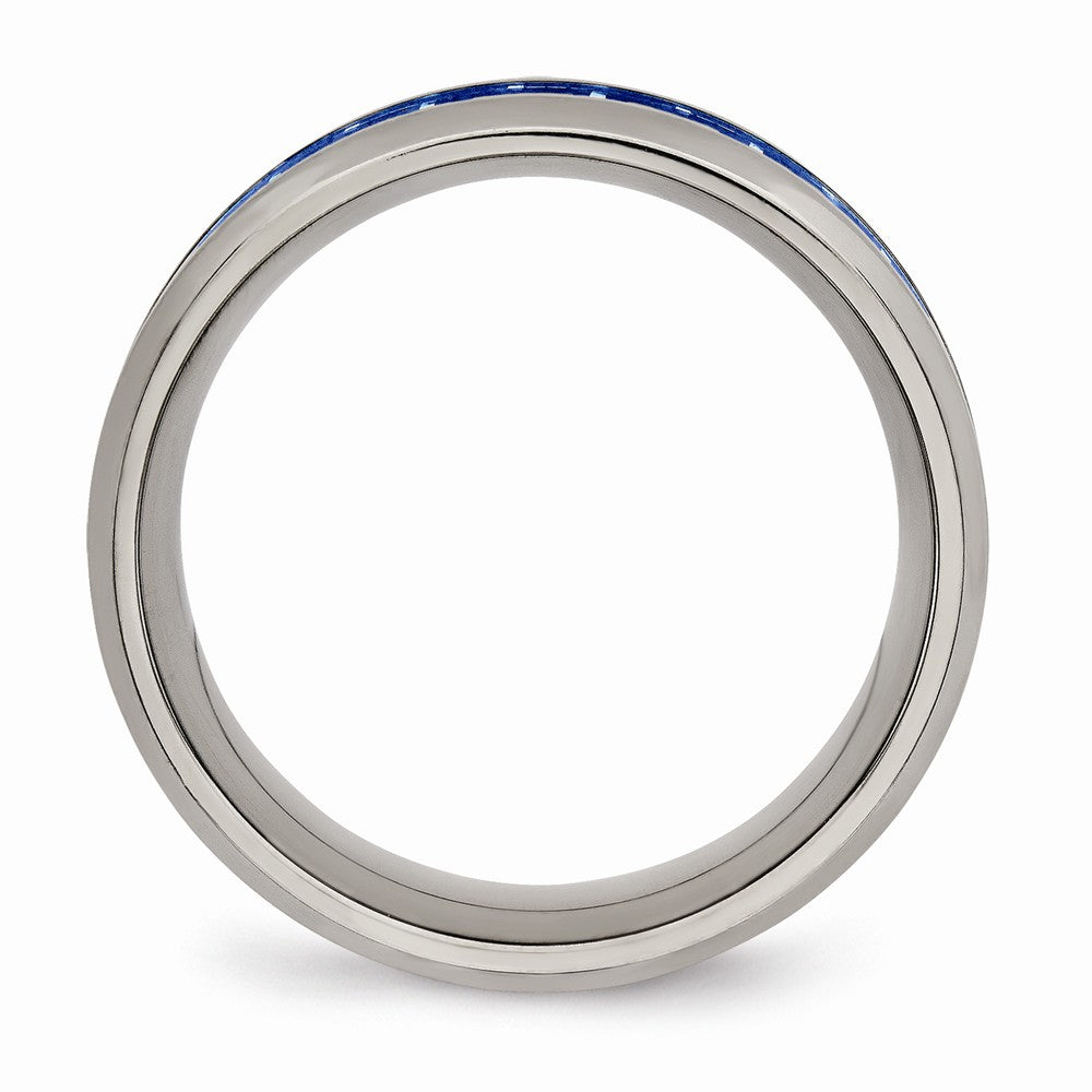 Chisel Titanium Polished Blue/white Carbon Fiber Inlay Ring