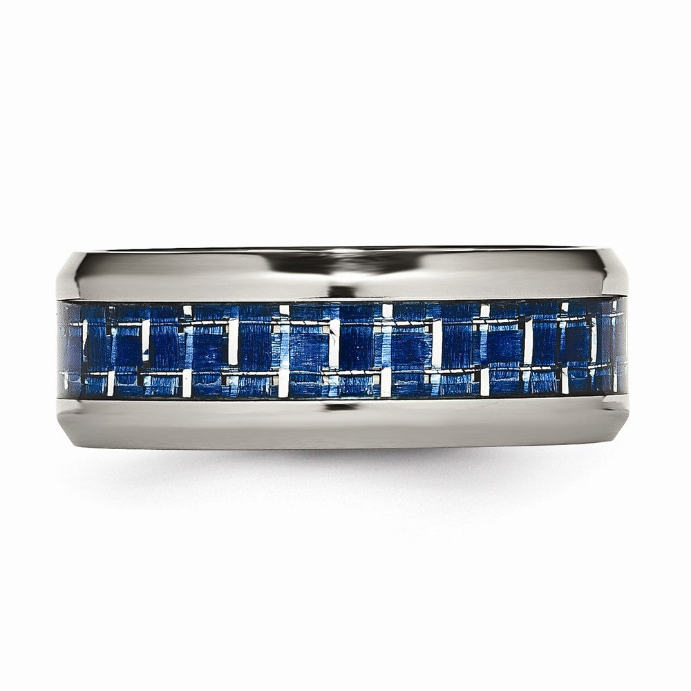 Chisel Titanium Polished Blue/white Carbon Fiber Inlay Ring