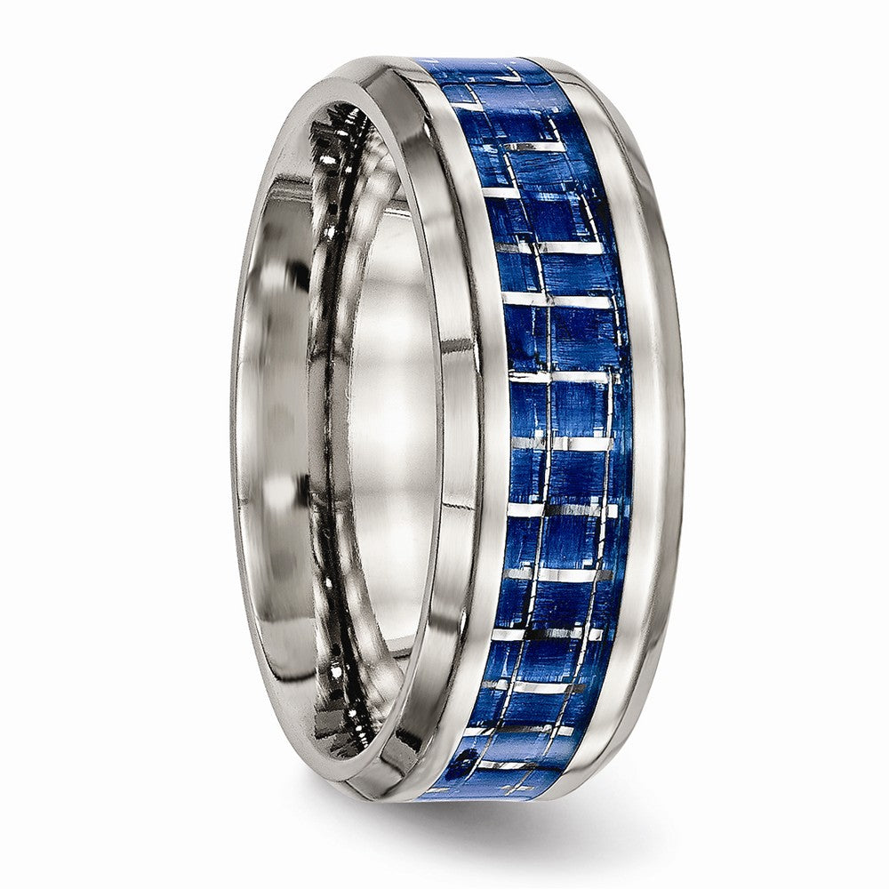 Chisel Titanium Polished Blue/white Carbon Fiber Inlay Ring