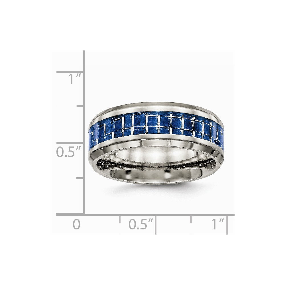 Chisel Titanium Polished Blue/white Carbon Fiber Inlay Ring