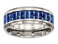 Chisel Titanium Polished Blue/white Carbon Fiber Inlay Ring