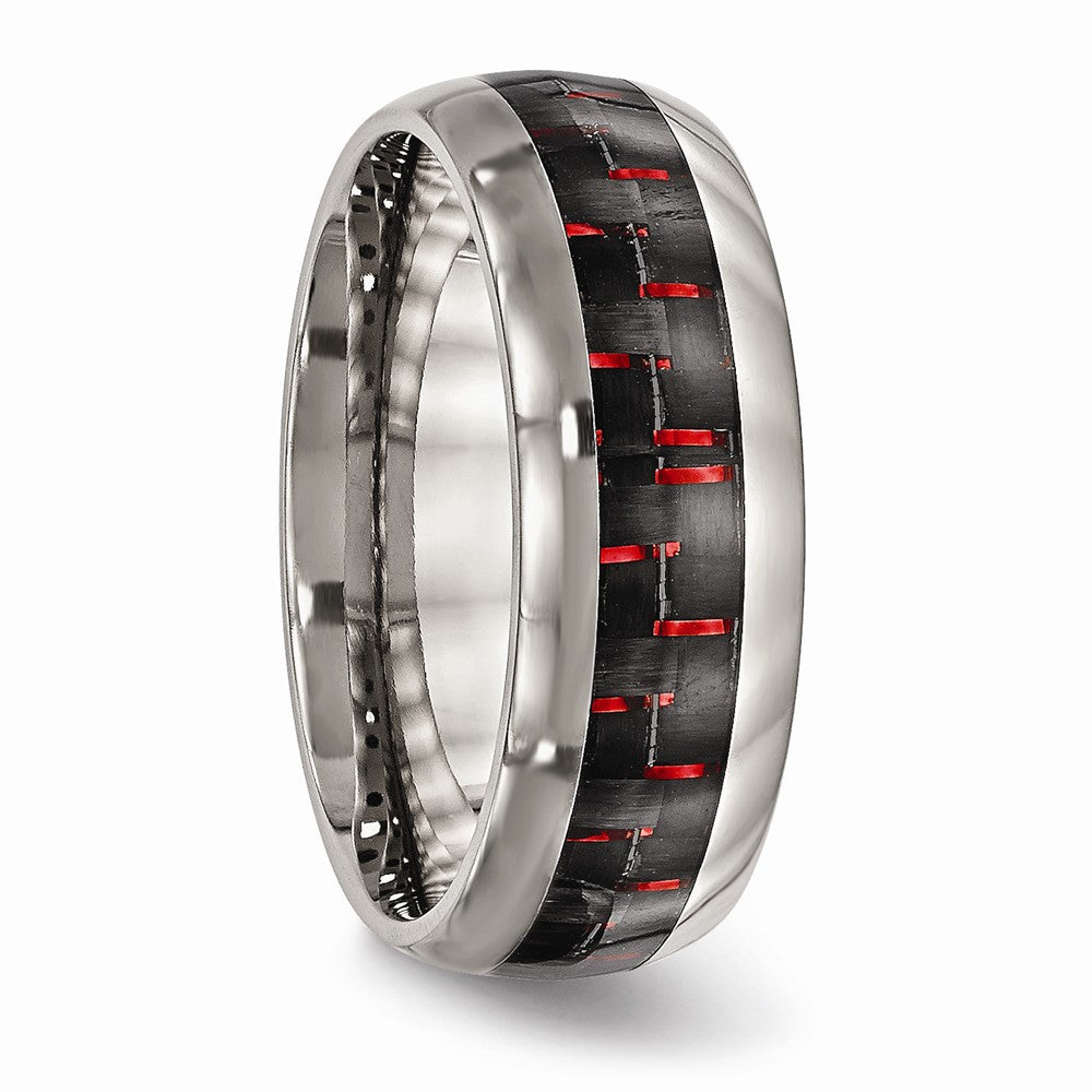 Chisel Titanium Polished Black/red Carbon Fiber Inlay Ring