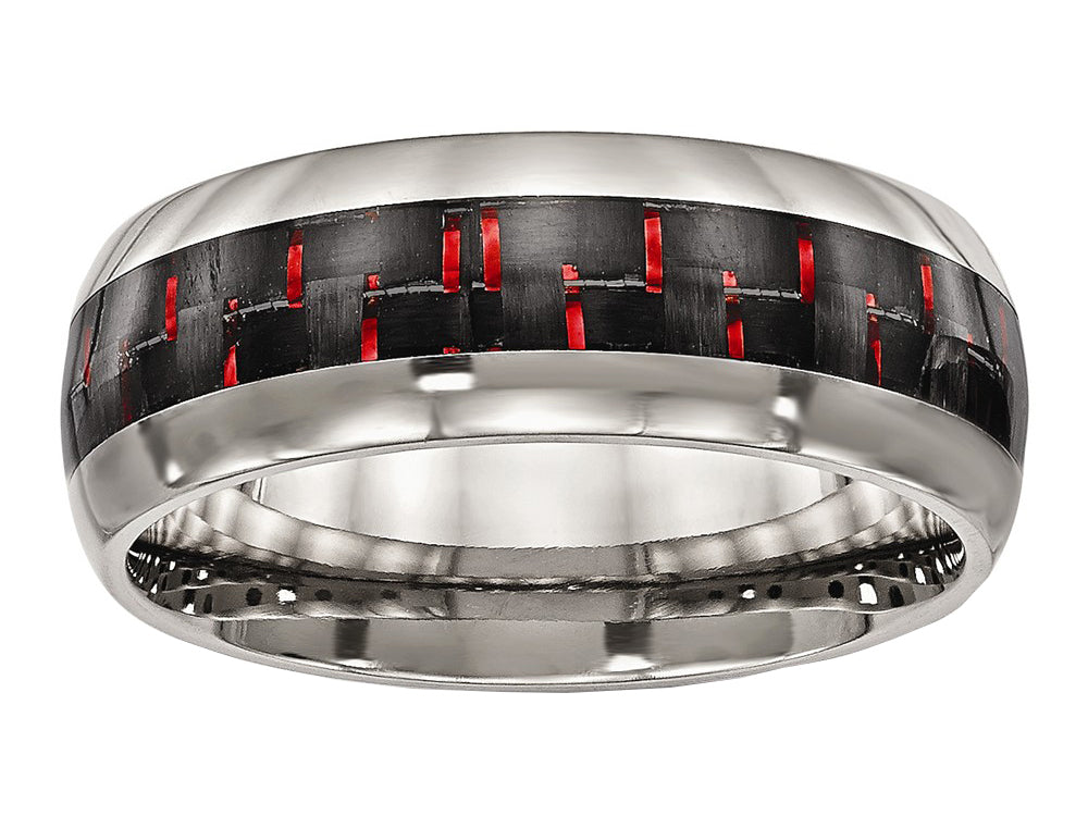 Chisel Titanium Polished Black/red Carbon Fiber Inlay Ring