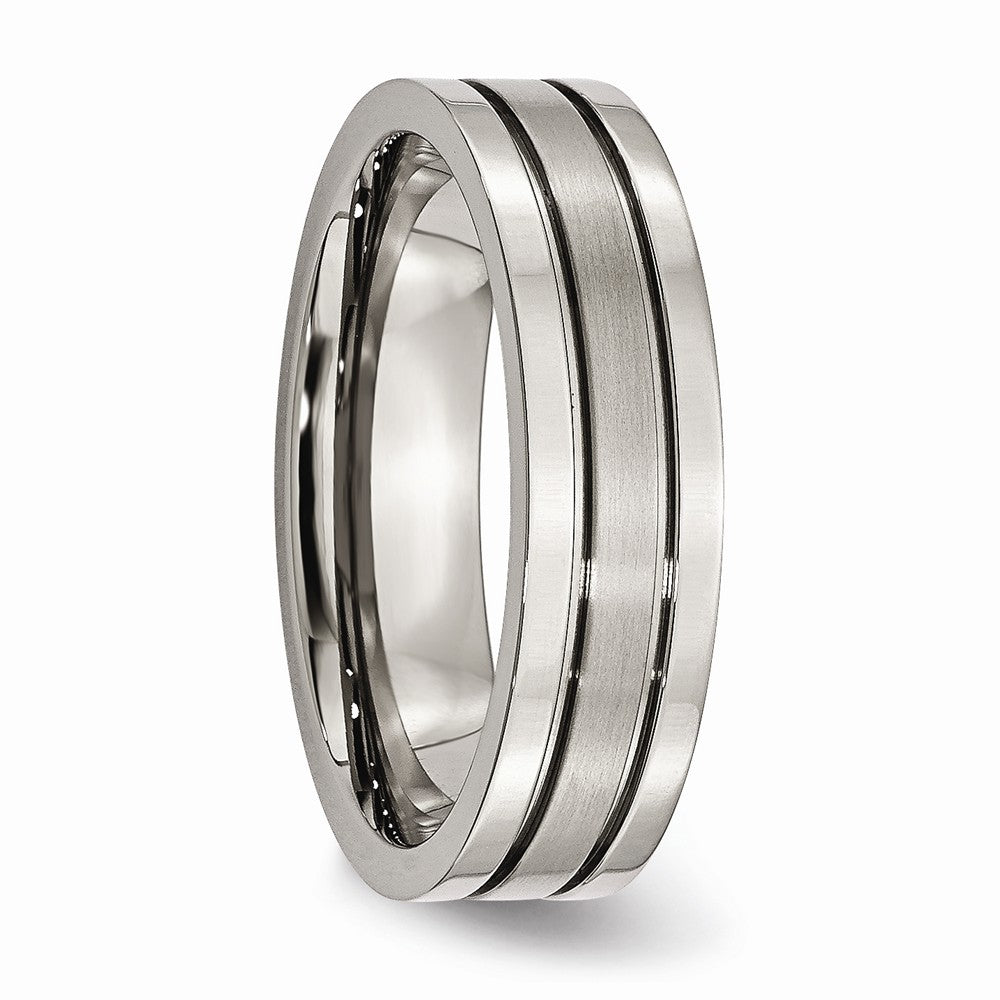Chisel Titanium Grooved 6mm Brushed And Polished Wedding Band