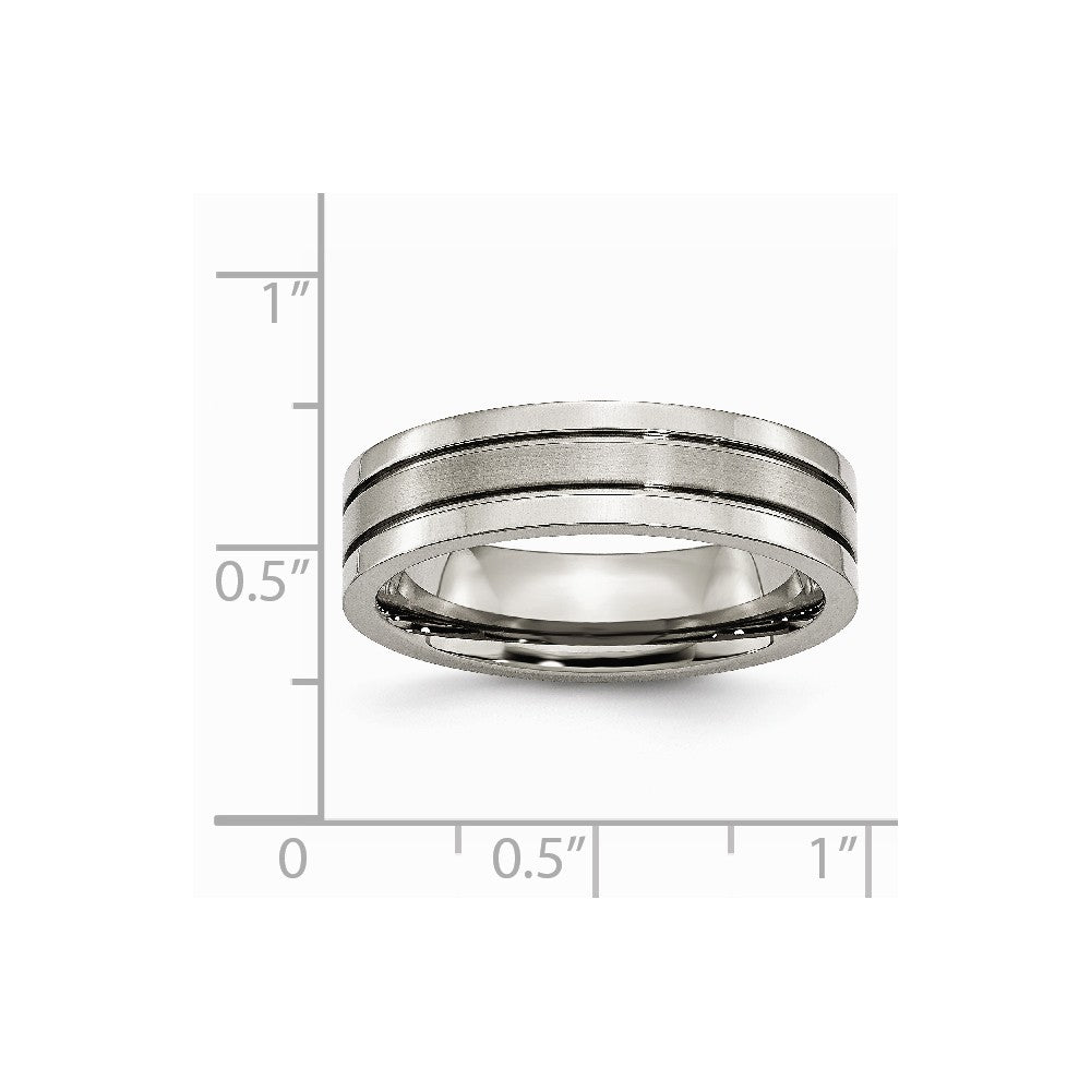 Chisel Titanium Grooved 6mm Brushed And Polished Wedding Band