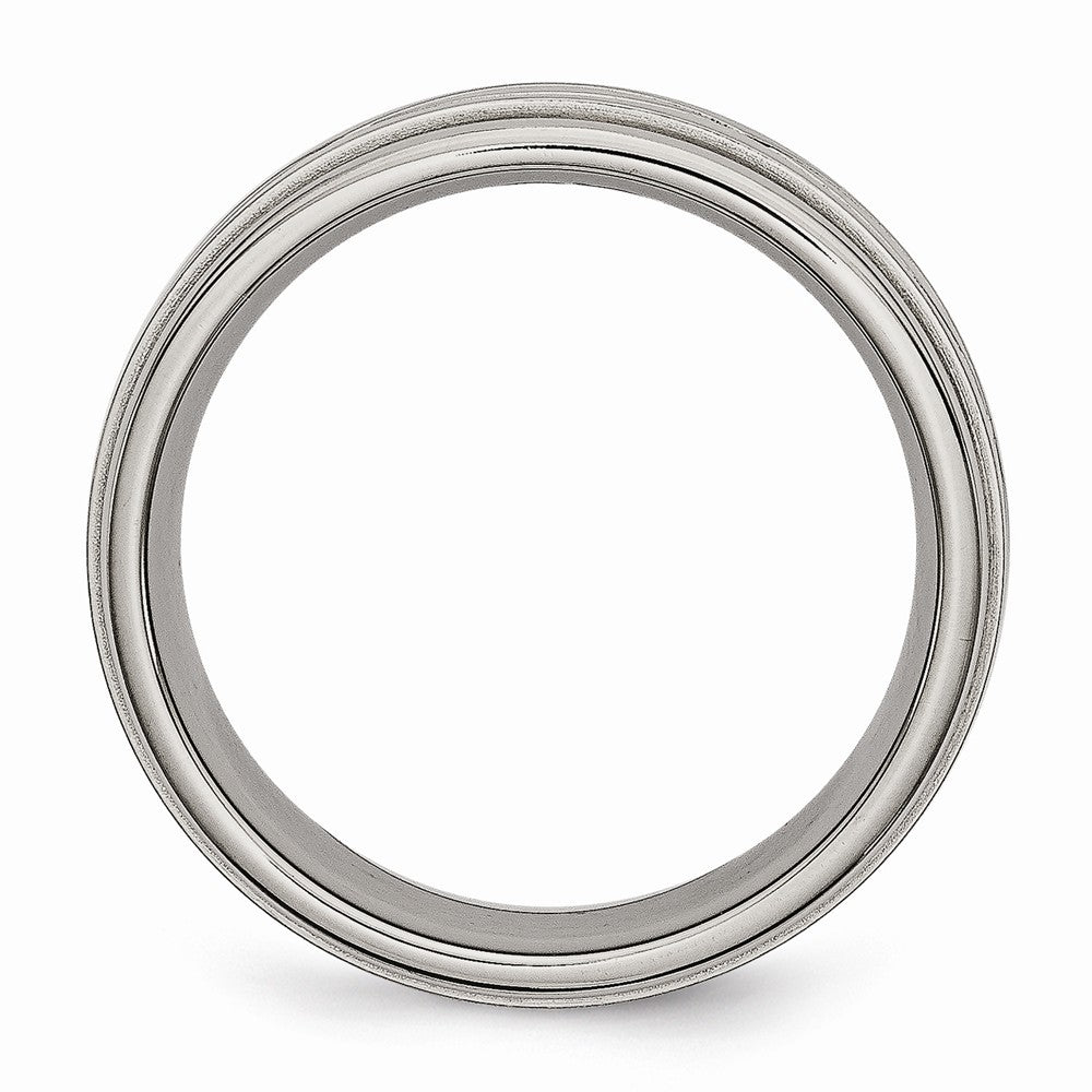 Chisel Titanium Polished Criss-cross Design Brushed Center Ridged Edge Wedding Band