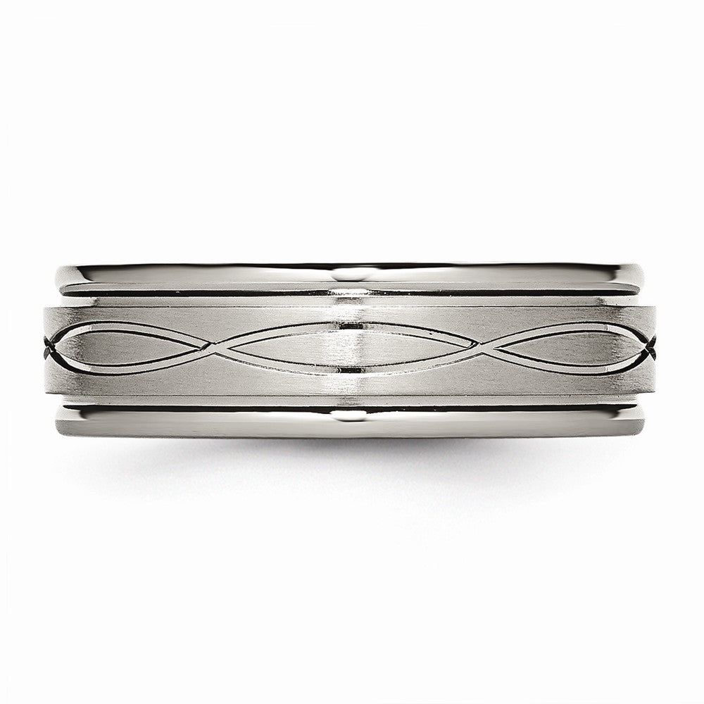 Chisel Titanium Polished Criss-cross Design Brushed Center Ridged Edge Wedding Band