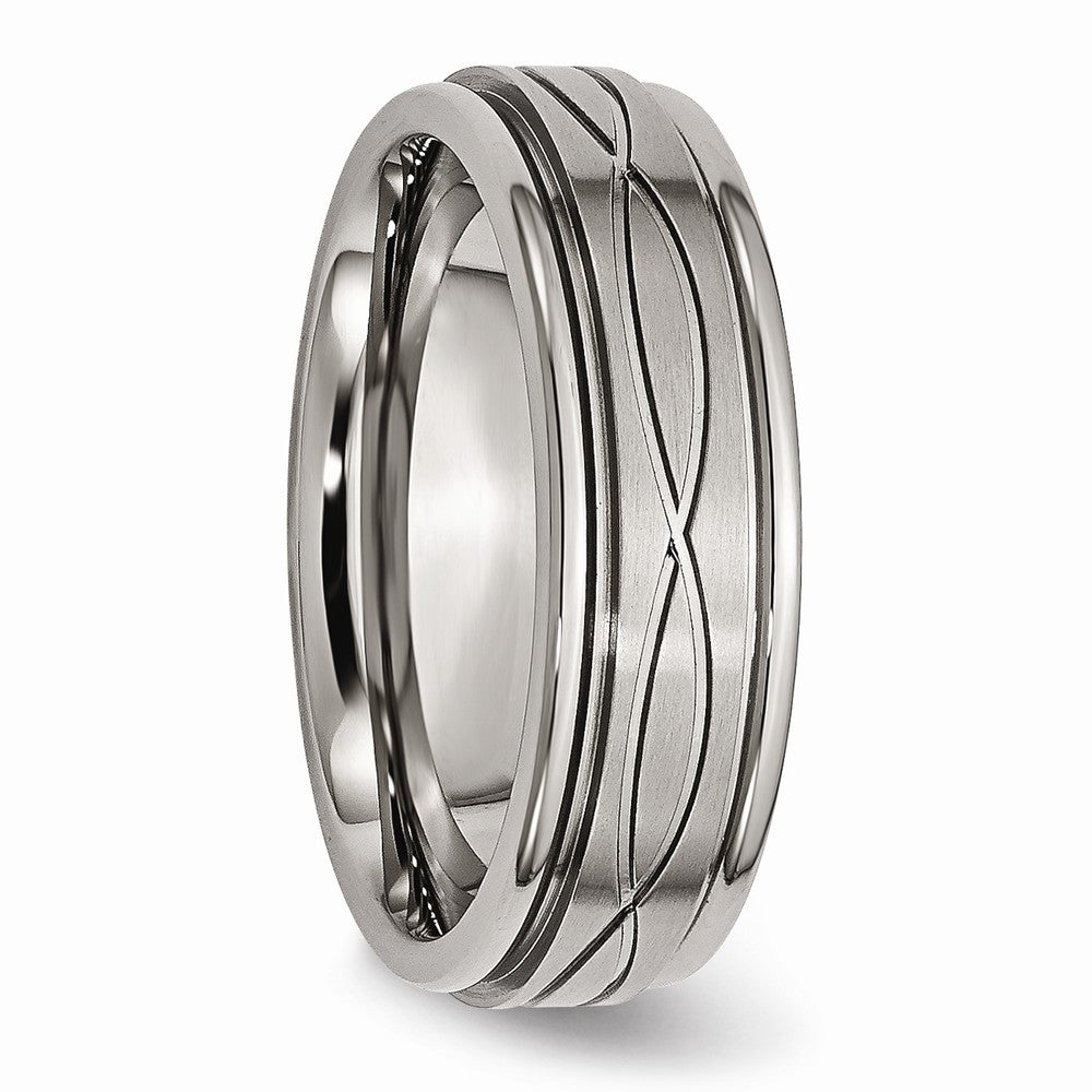 Chisel Titanium Polished Criss-cross Design Brushed Center Ridged Edge Wedding Band