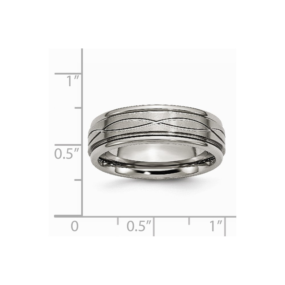 Chisel Titanium Polished Criss-cross Design Brushed Center Ridged Edge Wedding Band