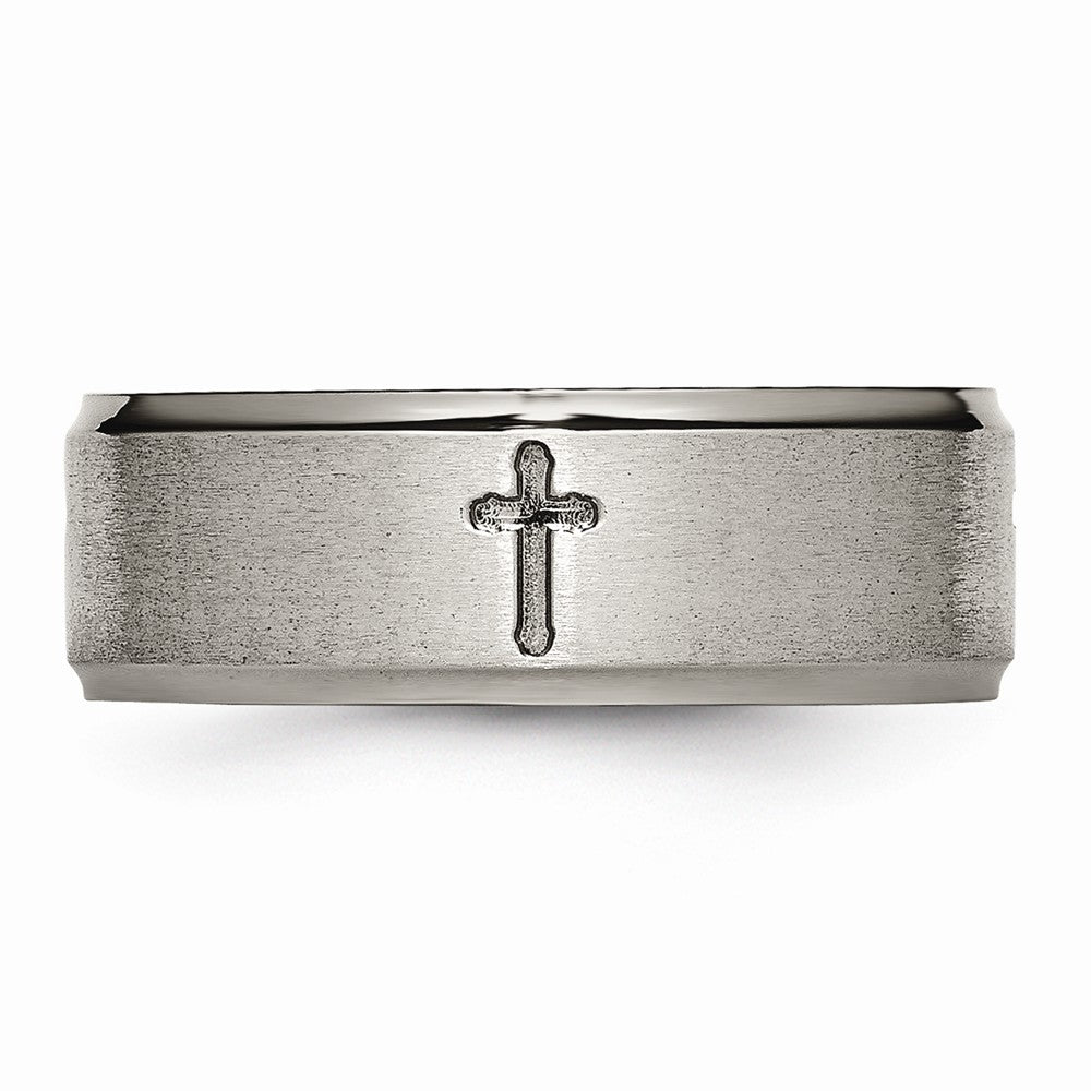 Chisel Titanium Ridged Edge Cross 8mm Brushed And Polished Wedding Band