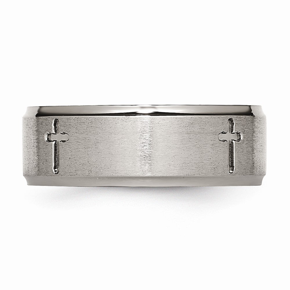 Chisel Titanium Ridged Edge Cross 8mm Brushed And Polished Wedding Band